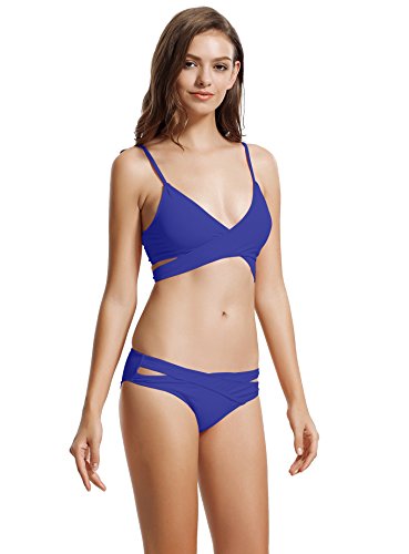 zeraca Women's Sexy Cutout Bottoms Wrap Bikini Bathing Suits (M10, Smouldering Navy)