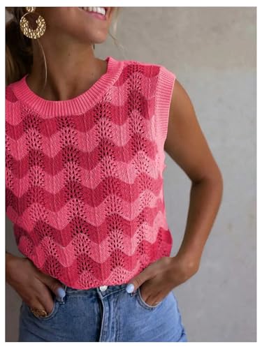 SHENHE Women's Sweater Vest Crew Neck Sleeveless Hollow Out Knit Pullover Tank Top4