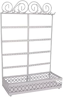 BELLE VOUS White Metal Earring Organiser Jewellery Display Storage Stand with Tray Base - 5 Tier, 80 Holes & 10 Hooks - Wall and Table Holder for Earrings, Necklaces, Bracelets, Rings & Cosmetics