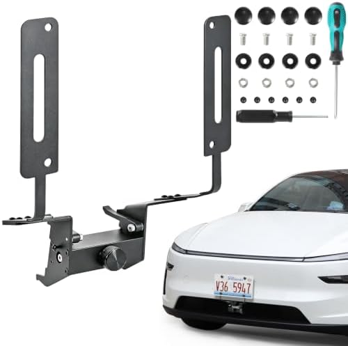 Lockable Front License Plate Holder for Tesla Model Y Juniper 2025 2026, Anti-Theft Design License Plate Mount, No Drilling&No Adhesives License Frame Mount Kit, Key-lock Feature License Plate Bracket