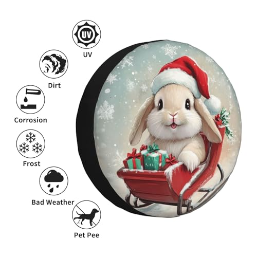 Image of Christmas Bunny Spare Tire Cover Winter Weatherproof Universal Wheel Protectors Christmas New Year Wheel Covers for Rv Camper Travel Trailer SUV Truck 17 Inch Holiday Xmas Decor