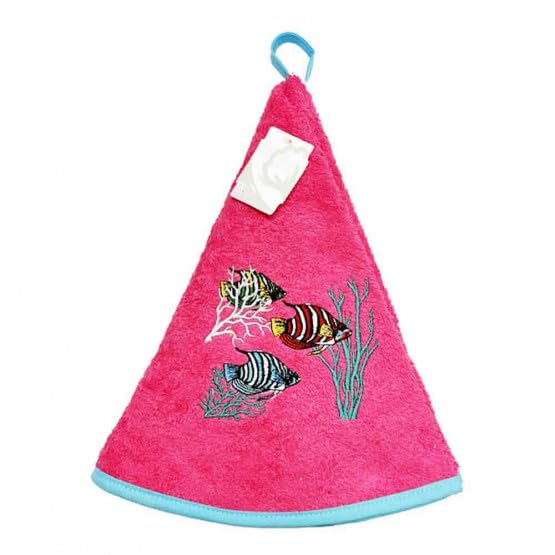 Générique Essuie Main Rond en éponge Coton Poissons Exotiques Fushia