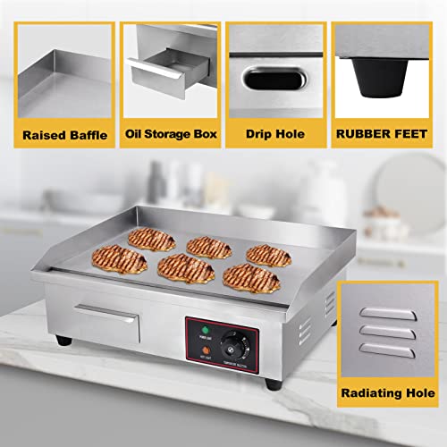 22" Commercial Electric Griddle, Electric Flat Top Grill, 3000W Countertop Griddle With Shovels And Brushes For Restaurant Kitchens #TOP2