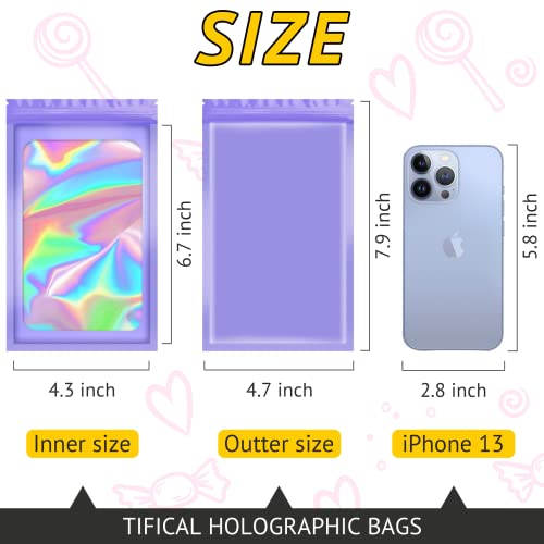 TIFICAL 50 PCS Smell Proof Bag, Holographic Bags Packaging Baggies for Small Business, Foil Freshies Bags for Food Storage, Sample Bag for Eyelash, Jewelry, Lip Gloss - Thumbnail 2