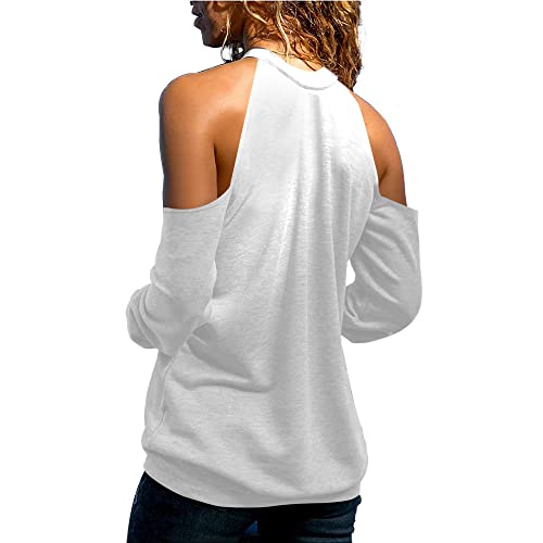 Pbnbp Womens Novelty Cold Shoulder Tops Love Hearts Graphic Long Sleeve Halter Crewneck Shirts Valentines Day Loose Fit Blouse thumb #3