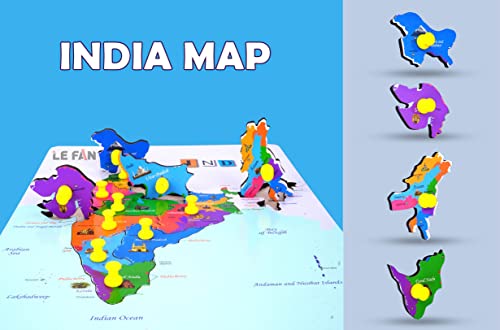 Image of Lefan Wooden Indian Map Puzzles and indentifier Board with Knobs, Educational Puzzle,Learning Aid for Boys and Girls,Kids