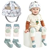 Eudomis Kopfschutz Baby Helm 6-36 Monate, 360° Schutzhelm für Babys, Stoßfeste Kopfschutzmütze, Verstellbarer Baby Kopfschutz aus Baumwolle mit Knieschutz und Rutschfesten Socken