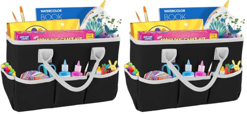 Image of ZKOO Art Supply Storage Organizer Caddy, Craft Tote Bags With Pockets for Scrapbook Organization and Storage Supplies, Portable Office Organizer (Black, Small) (Pack of 2)