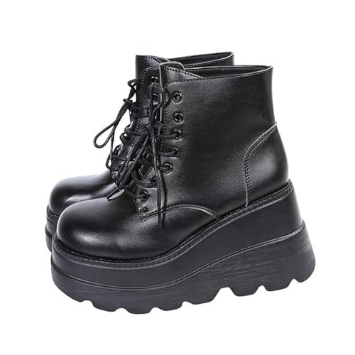 GUNIYIFS Womens Platform Boots Goth Combat Boots Punk Leather Gothic Boots for Women Mid Calf Ankle Booties Chunky Shoes