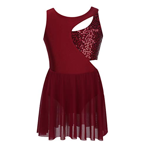 Jeatha Kids Girls Shiny Sequins Sleeveless Ice Skating Ballet Dance Tulle Dress Mesh Splice Leotard Dancewear Burgundy 10 #TOP25