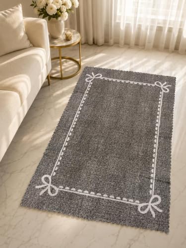 Image of RD TREND Carpet for Hall Digital Printed Carpet for Living Room 52x84 inch | Anti Slip Backing Rug for Bedroom Floor & Home Decor | Dark Grey Bow