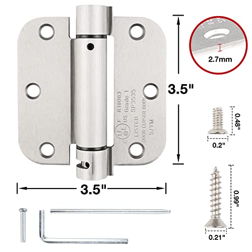 Automatic Self-Closing Door Hinges Satin Nickel 3.5 Inch,Spring Hinges 5/8"Radius Silver Heavy Duty 3 1/2" Hinges For Doors Interior Home,Cardboard Indoor Fire Door Hinges Brushed Nickel 3 Pack Kiw #TOP1