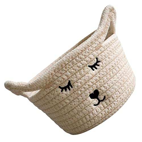 Levemolo Cesta Tejida De Algodón Con Diseño De Orejas De Gato Cesta De Almacenamiento Creativa Para Dormitorio Sala Y Baño Organizador Práctico Para Juguetes Y Accesorios 7.5X5.9X4.7 Pulgadas