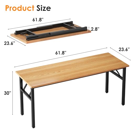 Image of Need Folding Computer Desk, Large 62 inches Folding Table for Home Office, No Install Needed Foldable Writing Table Long Desk, Space-Saving, Teak and Black