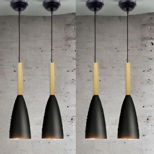 Image of GreyWings Modern Cone Black Aluminium Hanging Pendant Light Cord, Antique Decor,Bulb not Included, Pack of 4