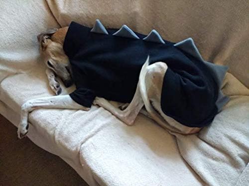 Dinosaur Dog Fleece Jumper/PJs/Pyjamas - All In One Whippet,Italian Greyhound, Saluki, Lurcher, Greyhound 5 sizes - Black With Grey Spikes (X-Small)