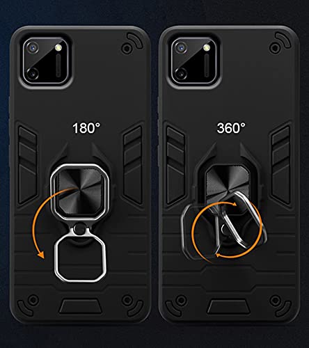 Image of Pikkme D5 Tough Armor Bumper Back Cover Case for Realme C11 |Ring Holder & Kickstand in-Built (Black)
