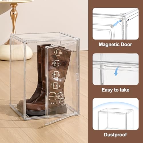 Image of XXX-Large Clear Display Case 17.7 inch x 13 inch x 13 inch Extra Large Display Organizer Box with Magnetic Door, Stackable Acrylic Storage Bin for Boots, Shoes, Collectibles, Bags, Figures