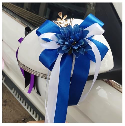 Pmnzdy Lot de 2 fleurs en soie pour décoration de voiture, mariage, décoration de voiture, rétroviseur, poignée de porte, nœud de chaise de mariage, fleur...