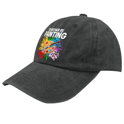 FunPod I'd Rather be Painting - Painting Drawing Painter Color Hats for Women Cool Washed Distressed Baseball Caps