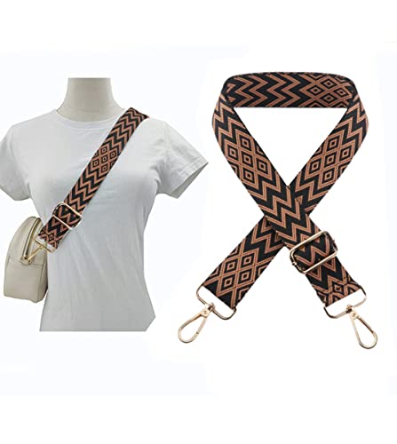 Image of 1pc Extendable Zigzags Jacquard Bag Strap with Clasps Geometric Webbing Belt for Shoulder Crossbag Messenger Bag Replacement (Brown)