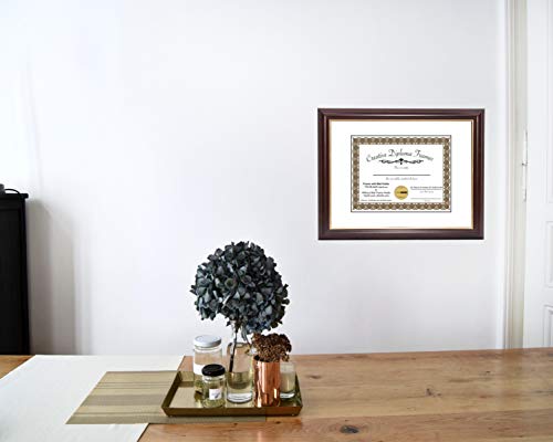 Creative Picture Frames 14X17 Mahogany Gold Rim Diploma Frame With White Mat Glass And Installed Wall Hangers | Frame Holds 16X20 Media Without Mat #TOP3