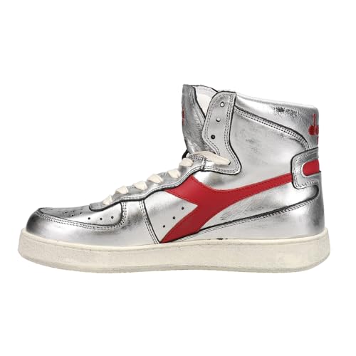 Diadora Womens Mi Basket Silver Used Perforated Metallic High Sneakers Shoes Casual - Silver3