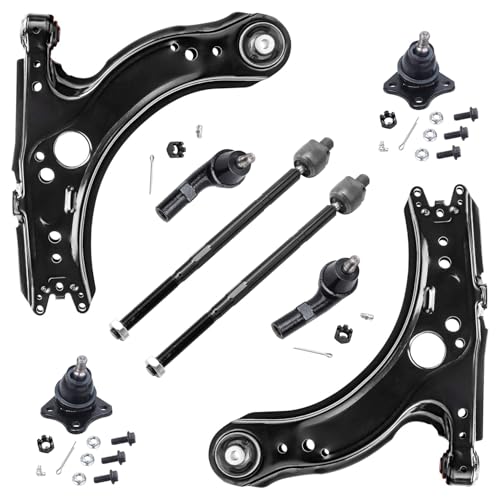 Image of Detroit Axle - Front End 8pc Suspension Kit for 1999-2005 Volkswagen Jetta Golf 1998-2010 Beetle, 2 Lower Control Arms 2 Lower Ball Joints Inner & Outer 4 Tie Rods Replacement