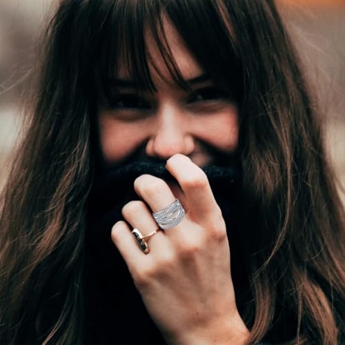 HAIXIAN Sterling Silver Cubic Zirconia Ring, Multi Cross Lines Design, Full Finger Band, Wedding Engagement Jewelry for Women4