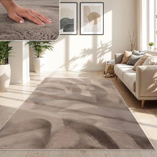 TT Home Wohnzimmer Teppich Hochflor Langflor Kunstfell Weich Modern Unifarben Flauschig, Farbe:Beige...