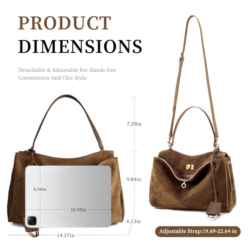 Image of hedexe Genuine Leather Tote Bag for Women: Soft Cowhide Shoulder Handbags for Ladies - Satchel Purse for Travel Work(Large)