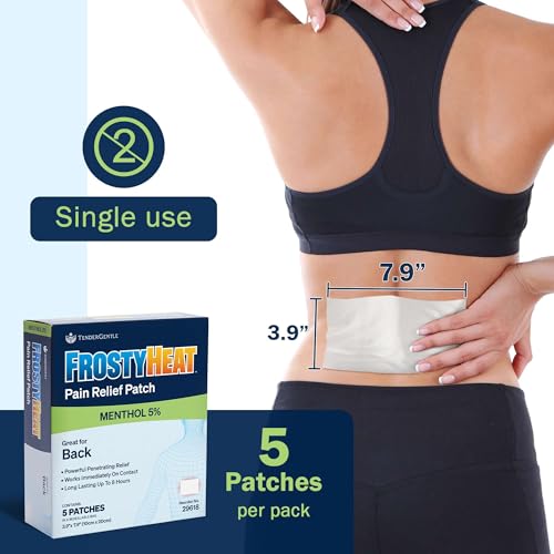 TenderGentle Menthol Relief Patches - 5 Back Patches for Joint and Muscle Pain - 3.9\" x 7.9\" Made with 5% Menthol - Large Lower Back Pain Alleviation Patches