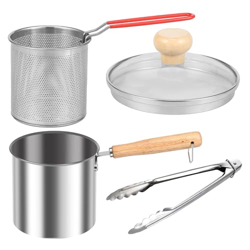 ZJRDYYK Small Deep Fryer Pot with Basket and Food Clip, 304 Stainless Steel Frying Pot,Japanese Tempura Deep Fryer Pot for Frying Fish Shrimp Chicken and Fries (With Lid)