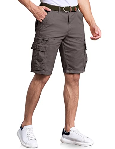 PINKPUM Mens Cargo Shorts Multi Pocket Relaxed Fit Work Casual Short with No Belt Cotton Grey Green 36 - Thumbnail 2