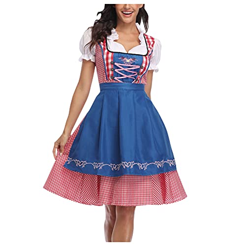 Vestido tirolés para mujer de 3 piezas azul L con delantal a cuadros para Oktoberfest