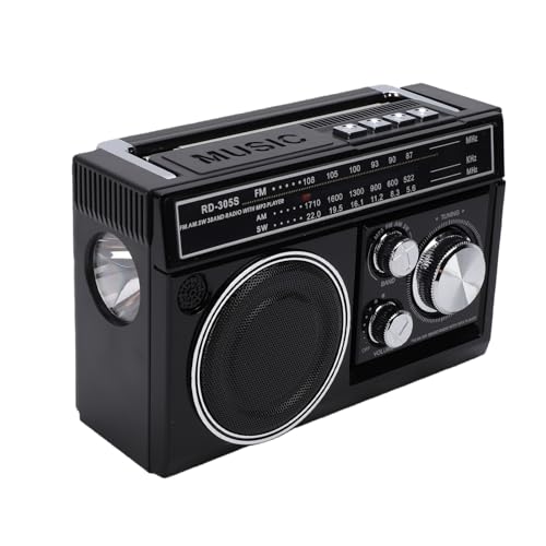 Eacam Radio Portátil con Energía Solar/batería/USB, Altavoz de Radio BT Retro Portátil, Estéreo de 5 W FM/Am/SW con Estéreo Inalámbrico Verdadero, Linterna LED, Luces RGB, para el (Negra)
