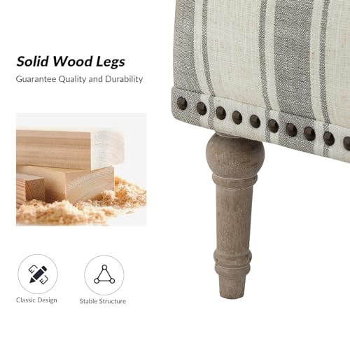 Sillón acolchado gris con patas de madera y rayas miniatura 4