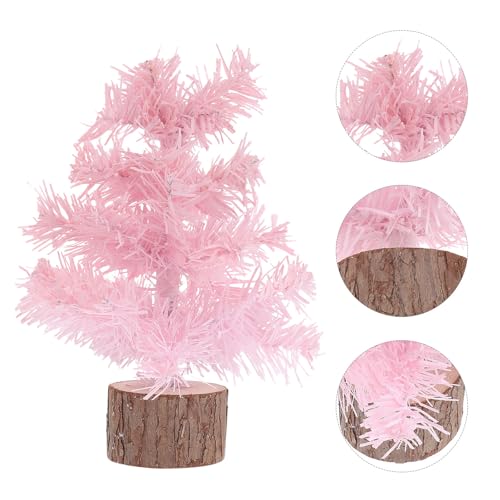 Árbol de Navidad rosa flocado mini con base de madera NUOBESTY para decoración de mesa 6