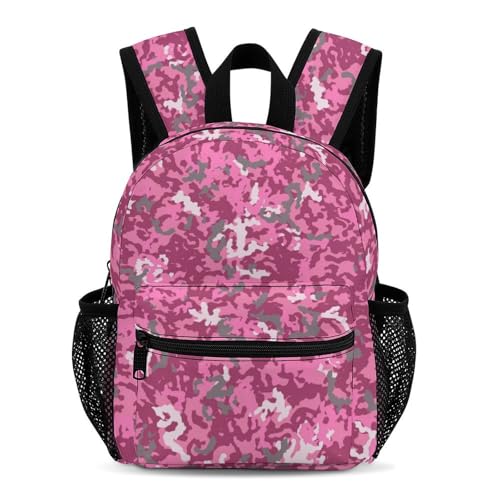Camouflage Pink Camo 13 Inch Backpack Lightweight Double Shoulder Bag with Zippers Unisex Daypack