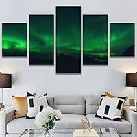 SIGNWIN 5 Panel Canvas Wall Art Astronomy & Space Contemporary Cosmic Dramatic Green Group Photography Realism Ultra for Home Decorations Ready to Hang - 60