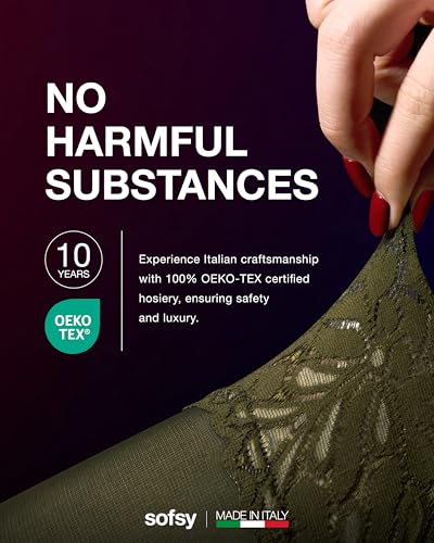Image of sofsy 100% OEKO-TEX Certified - Italian Women's Opaque Thigh High Stockings | Ultra Soft Dual Silicone Lace Top Stay Ups