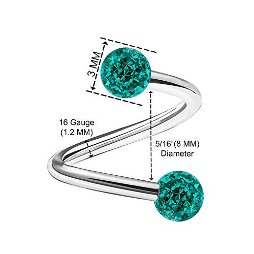 2Pcs Stainless Steel Twisted Barbell 16 Gauge 5/16 8Mm 3Mm Blue Zircon Crystal Ball Lip Earrings Labret Piercing Jewelry 2161 #TOP1