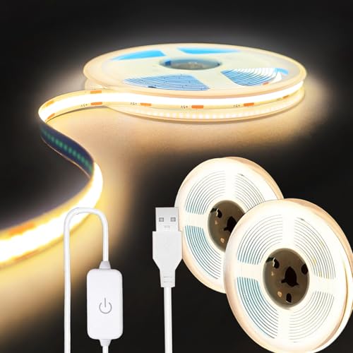Image of ZSLAIFU A 5V USB LED Light Strip, COB LED Strip Lights, Warm 5V LED Lights, Small LED Strip Light, TV Lights for TV Under Cabinet Kitchen Living Room Shelving or Displays (Warm 3.28FT x2)