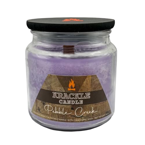 Image of Krackle Candle | Pebble Creek | 16 oz Scented Candle with Natural Crackling Wooden Wick | Poured in the USA | Citrus, Persimmon & Cotton Fragrance