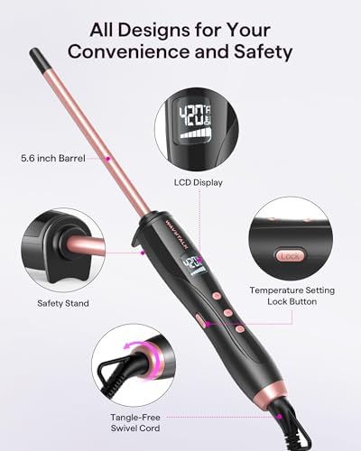 Wavytalk 3/8 Inch Small Curling Iron Wand for Short & — side view showing full product dimensions