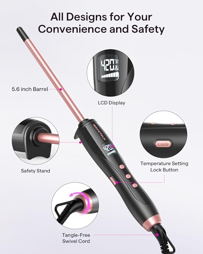 Wavytalk 3/8 Inch Small Curling Iron Wand for Short & Long Hair, Ceramic Barrel with Adjustable Temperature, Heat Resistant Glove Included (Rose Pink) - Image 6