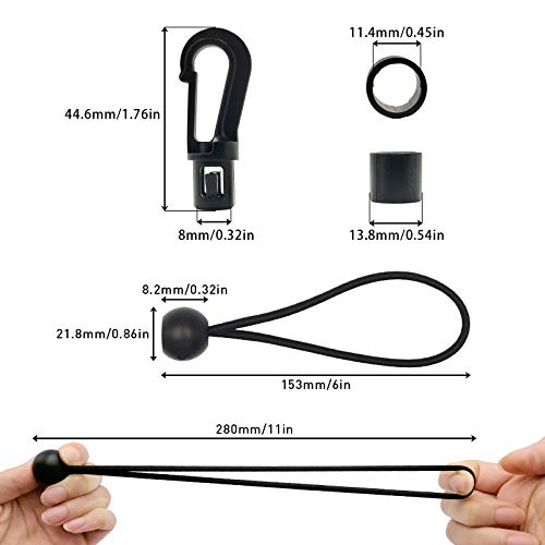 Hlogree 1/4" X 52 Ft Bungee Shock Cord, Elastic Kayak Stretch String Rope With Bungee Shock Cord Hooks,4Pcs Ball Bungee Shock Cords Tie Down Trailer Strap For Kayaks Boat Camping Accessories,Outdoor #TOP3
