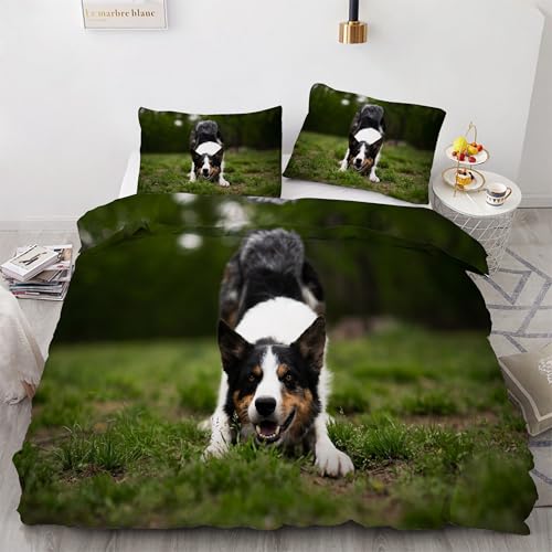 Housse de couette 220x240 chien en microfibre douce et résistante avec zip