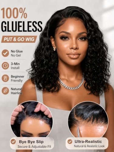 UNICE Side Part Water Wave Bob Wig — 14" 220% Density