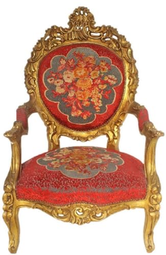 Casa Padrino Barock Thron Sessel Rot Blumenmuster/Gold 70 x 70 x H. 120 cm - Prunkvoller handgefertigter Königssessel - Hochzeitssessel - Barock Möbel